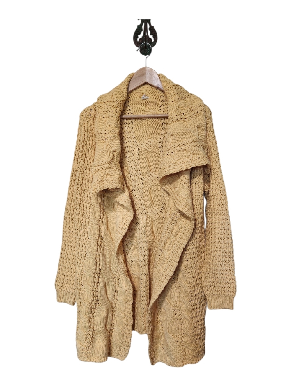 POL Chunky Knit Open Front Cardigan Butter Yellow Size Small